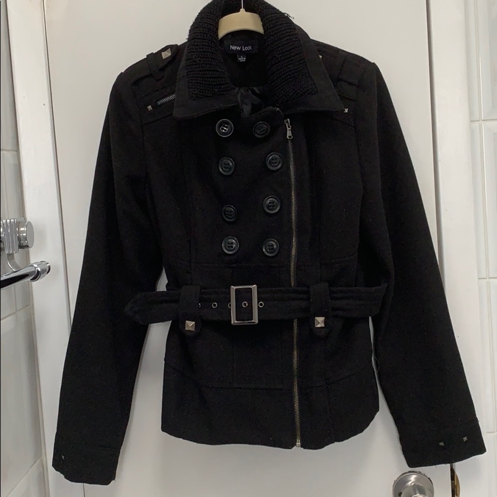 Cropped studded pea coat